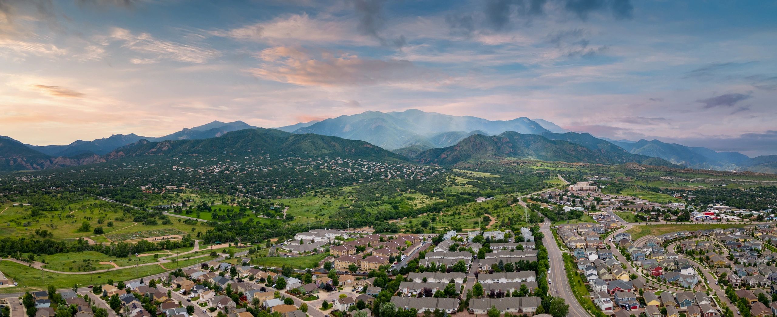 Colorado Springs neighborhoods with the Rocky Mountains in the distance